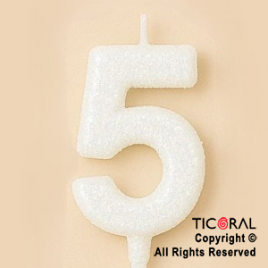 VELA NUMERAL CHICO 5.5 CM CON GIBRE BLANCO NUMERO 5 x 1